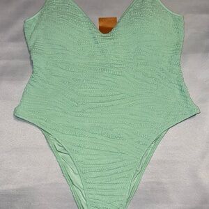 Mango Light Green Ruched Swimsuit . Size - L